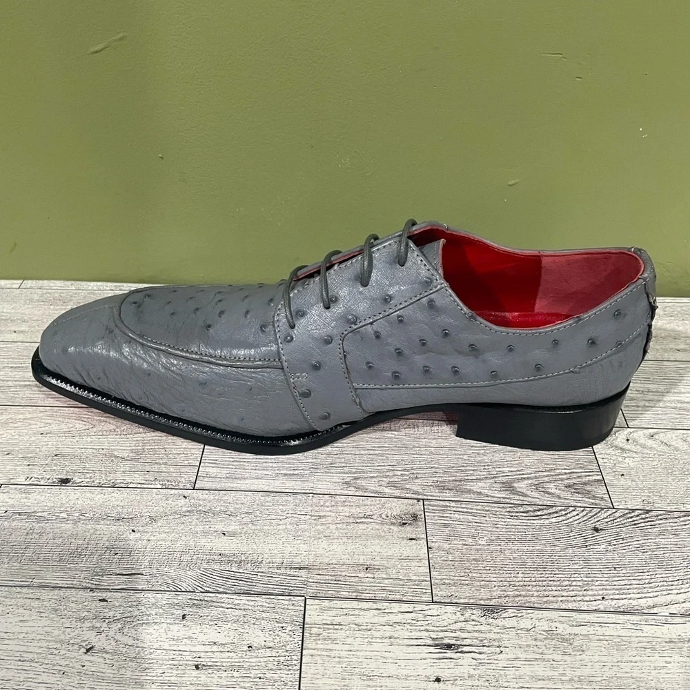 Finnex Italy Gray Ostrich Leather Men's Dress Shoes oxford